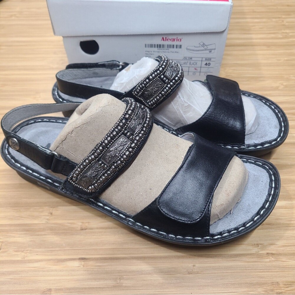 Alegria by PG Lite Verona Sandals Womens 40 Ankle Strap Beaded Black US size 10